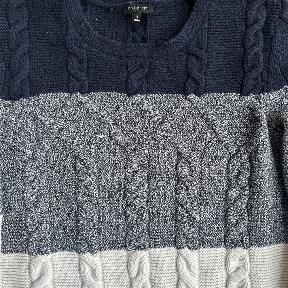 Talbots Chunky Cable Knit Nautical Sweater Size Small Color Block Blue White - Picture 6 of 11